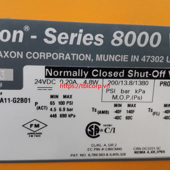 200S8111-AA11- G2B01 Honeywell Maxon Series 8000 Van đóng ngắt khí nén an toàn